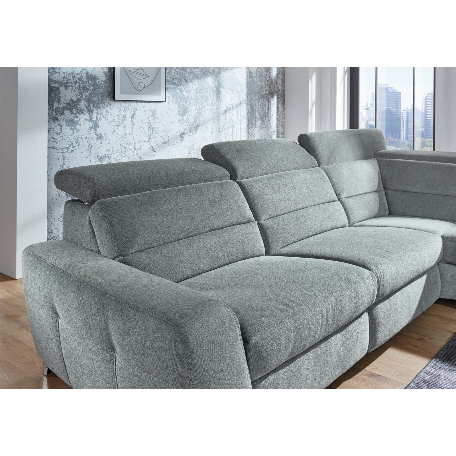 Ecksofa Regensburg Stoff steel, Ottomane rechts