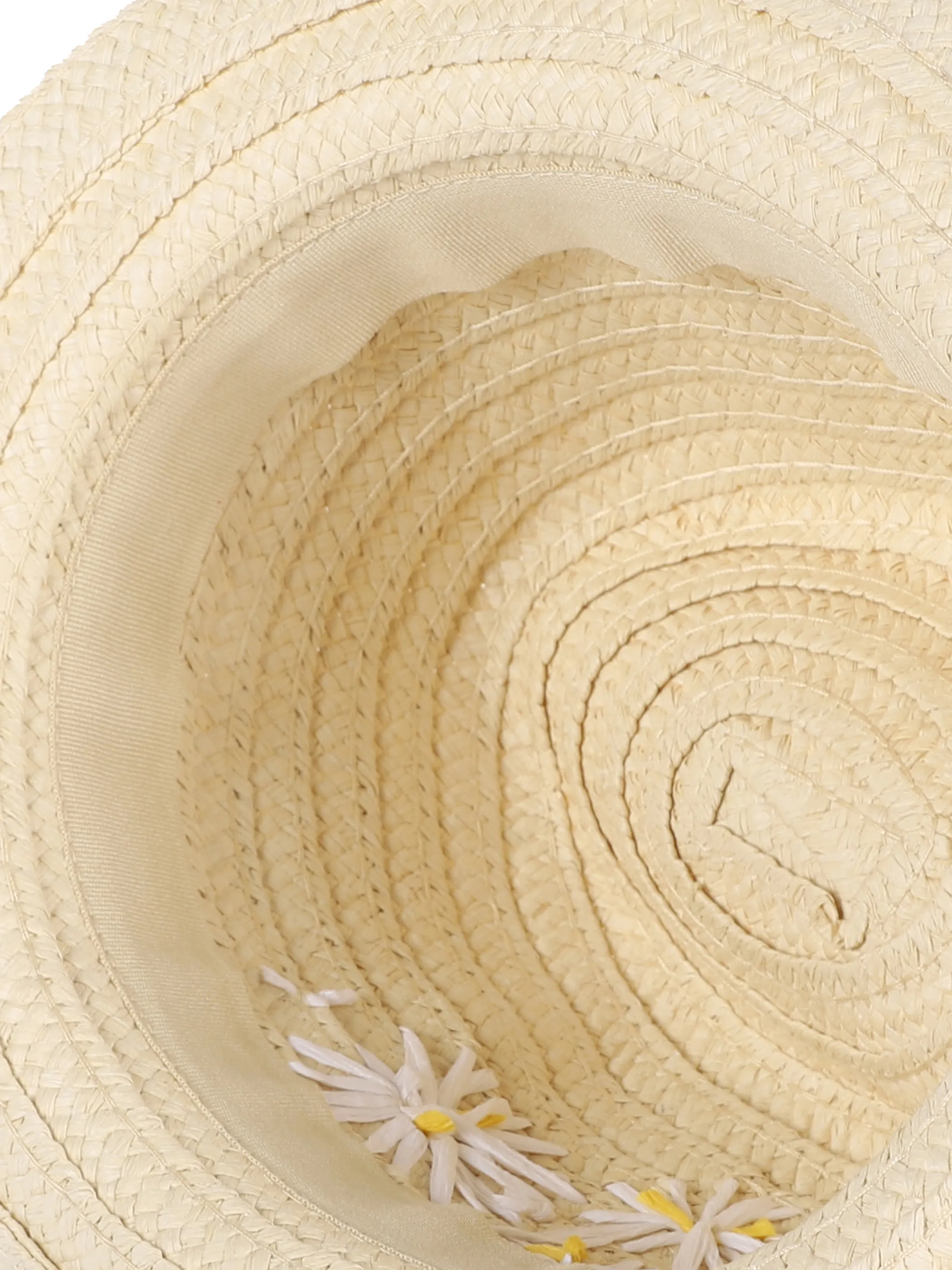 Mädchen Strohhut mit Bastblumen und Zierband