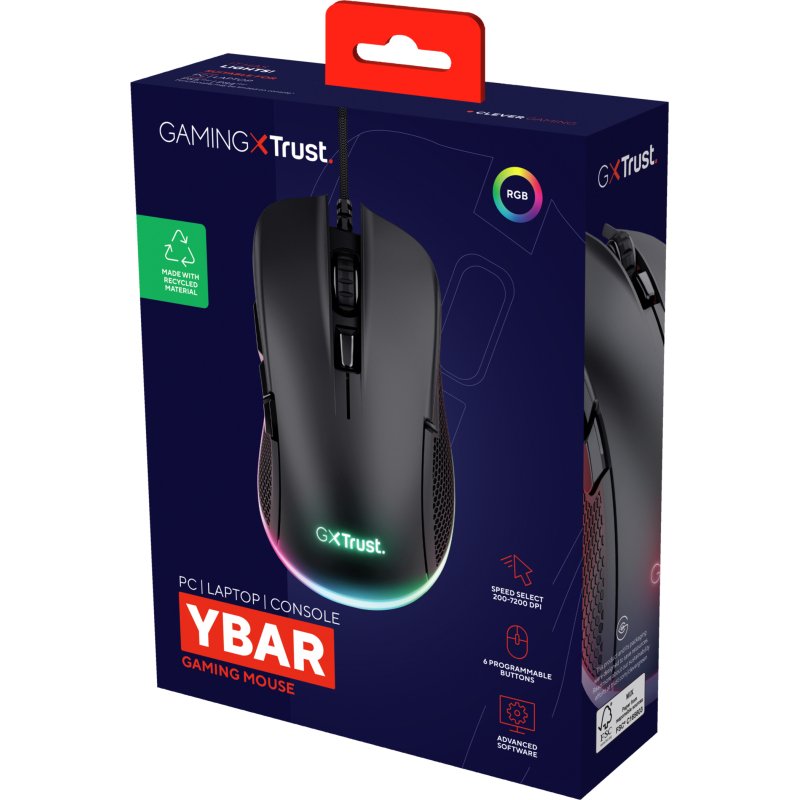 Trust GXT 922 YBAR souris Gaming Droitier USB Type-A Optique 7200 DPI