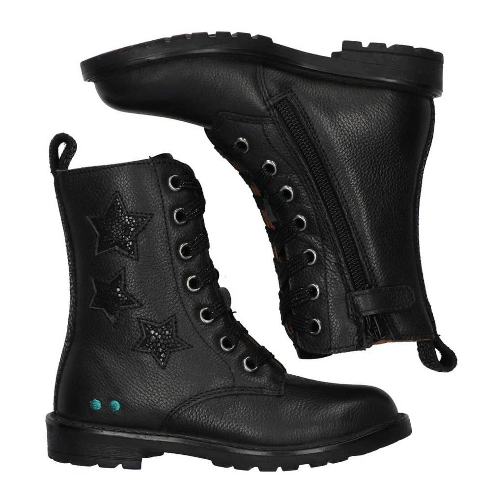 BunniesJR Hailee Happyleren veterboots zwart