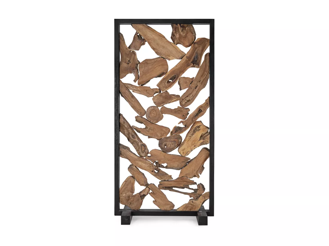 Paravent en racines de teck et acier noir Greka 100cm