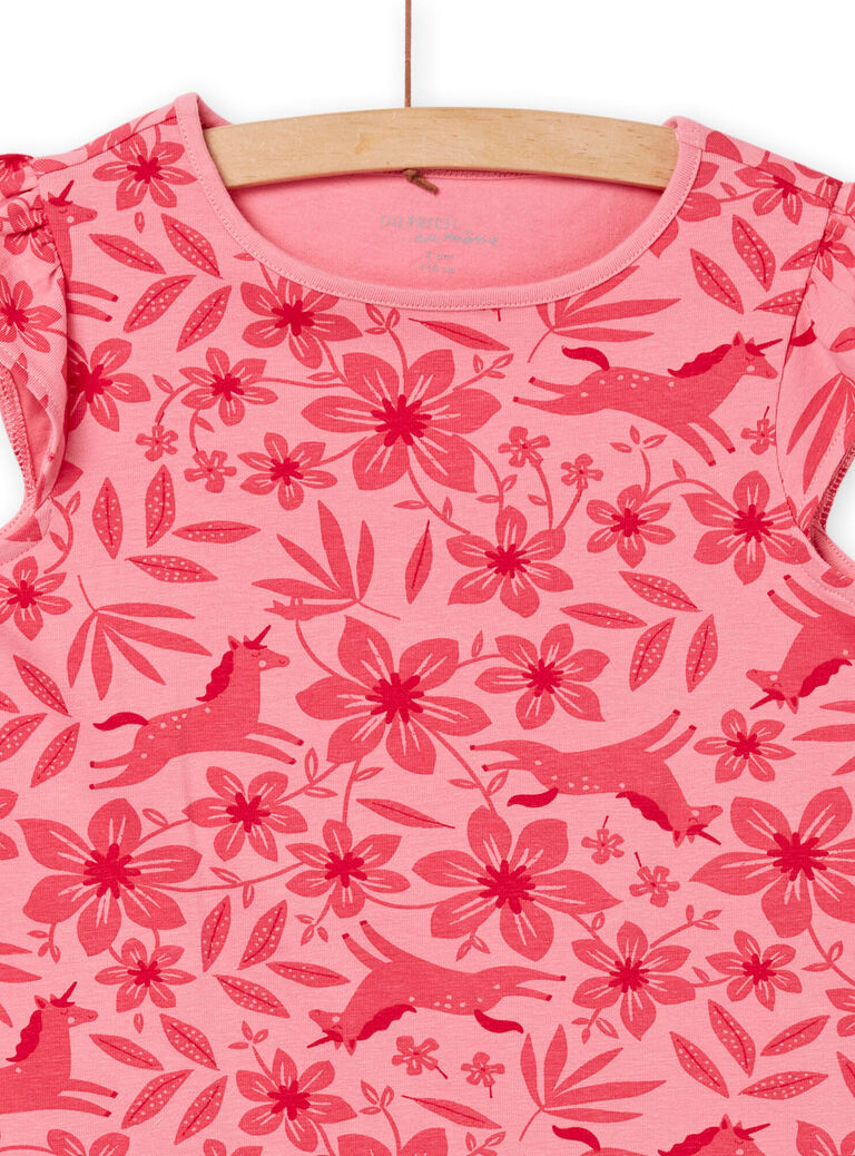 Ensemble pyjama rose à imprimé licorne et fleuri enfant fille