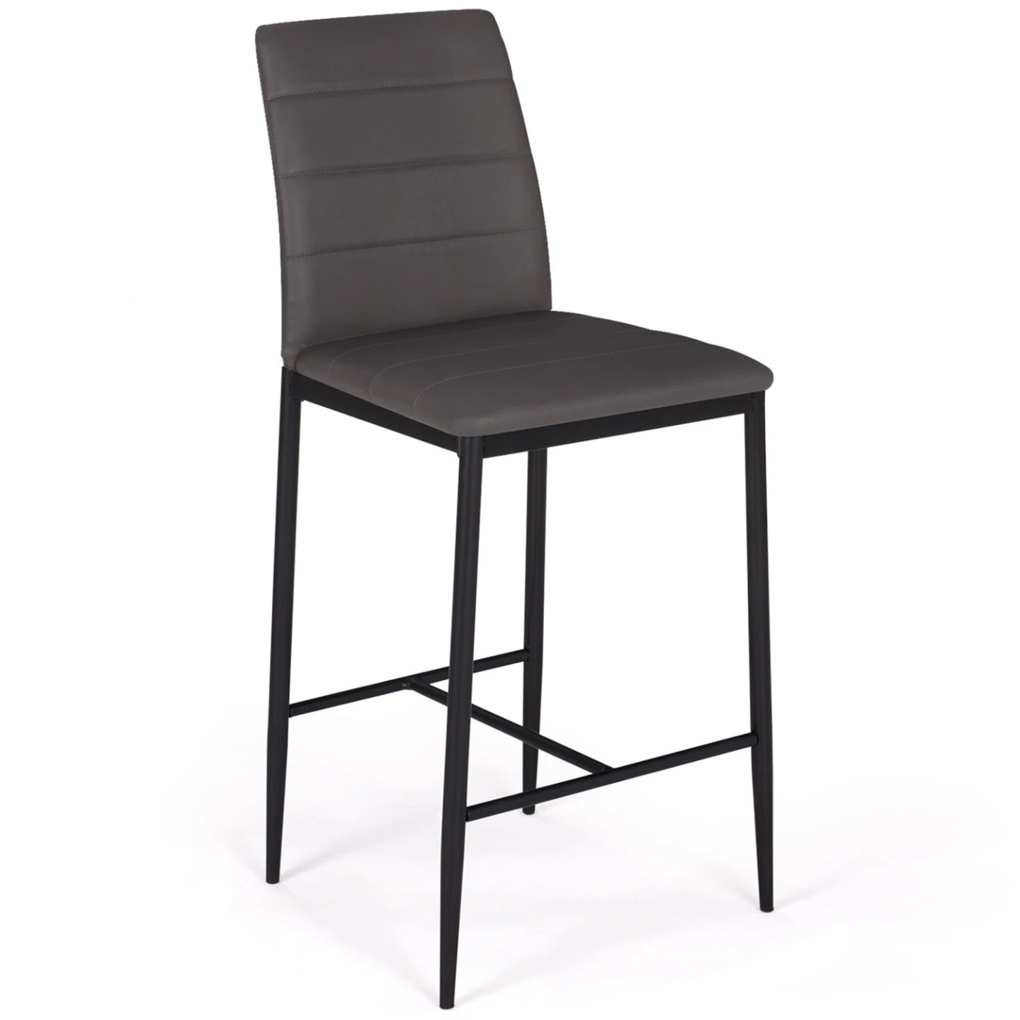 Lot de 4 tabourets ROMANE en PVC gris design contemporain chaises de bar rembourrées