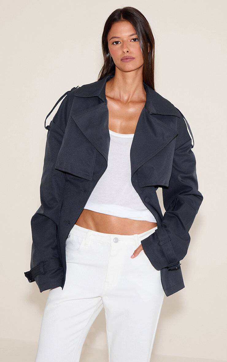Charbon Trench-coat Ceinturé Raccourci