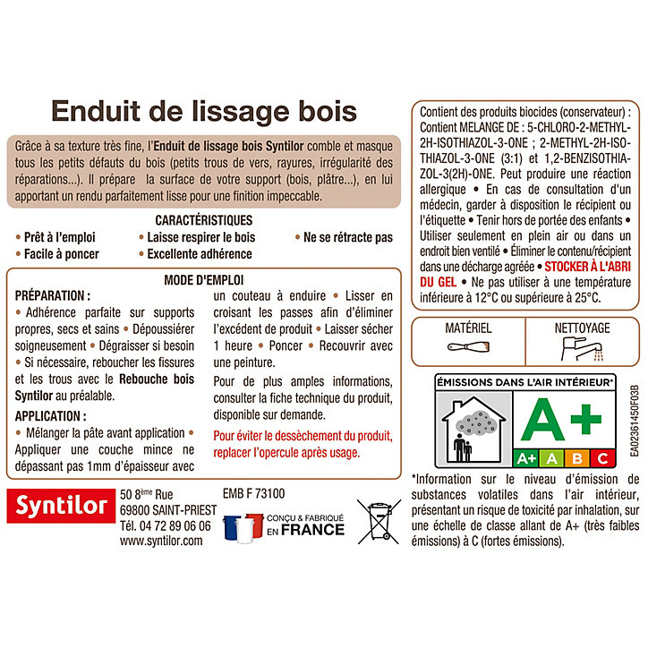 Enduit de lissage bois Syntilor 500g