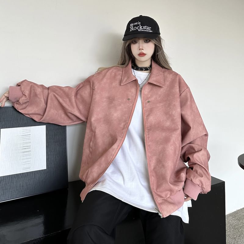 MELLO - Gewassen oversized honkbaljack met rits