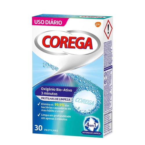 Corega Oxigénio Bio-Ativo 3 Minutos Uso Diário 30 pastilhas