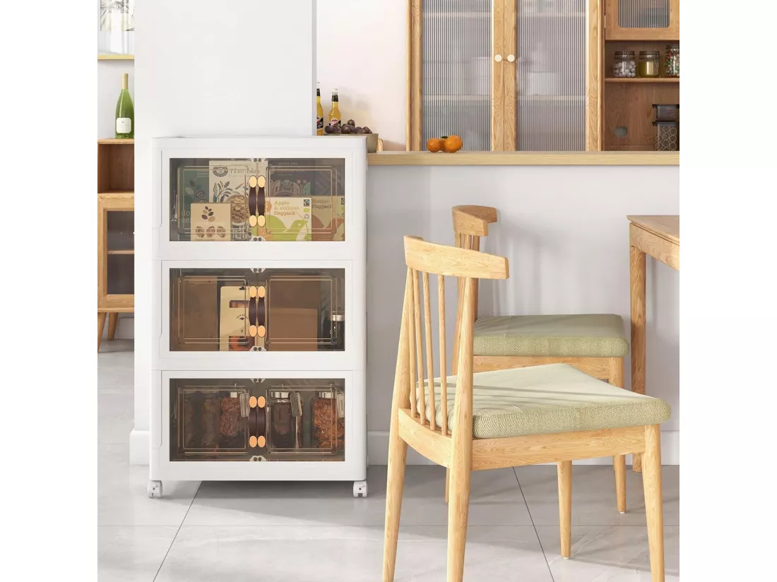 Boîte Rangement Plastique 75L, 3 Caisses de Rangement Pliables avec 4 Roulettes et Couvercles, Boite Empilable pour Vêtement, Livres, Jouets, Caisse pour Chambre, Salon, Cuisine (75L)