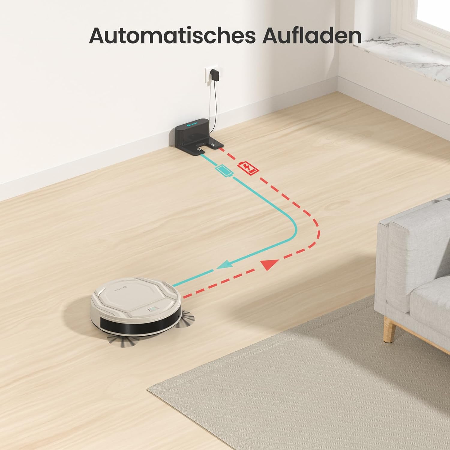 LEFANT M210P Staubsauger Roboter, Saugleistung 2200 Pa, Leise 55dB, Unterstützt WLAN-/Bluetooth-/Alexa-/App-Verbindung, Akkulaufzeit von 120 Minuten, ideal für Tierhaare und Hartböden.