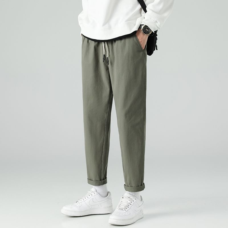 Lefitt - Mid Rise Plain Cropped Tapered Pants