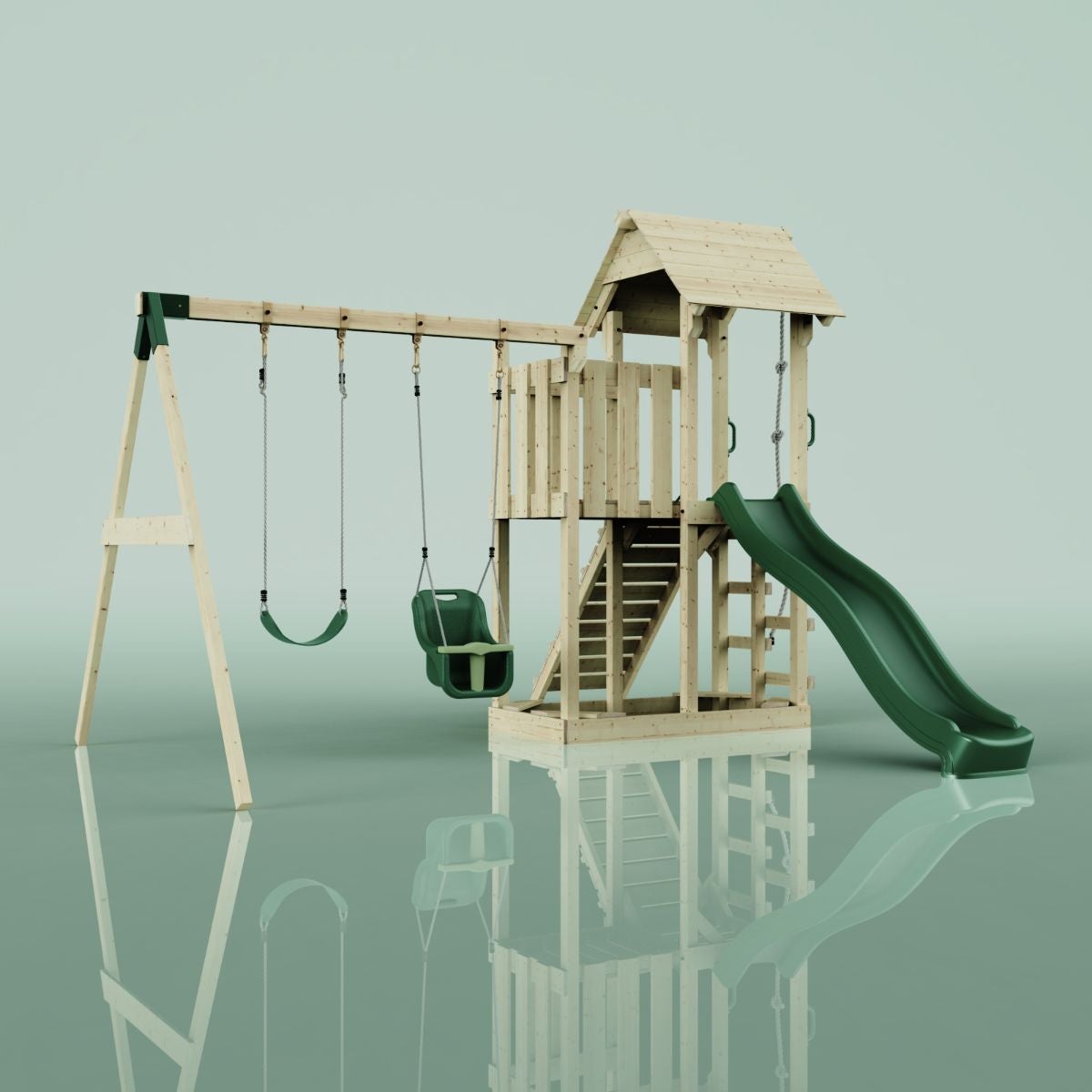 PolarPlay Uppsala houten speeltoren in de kleur groen