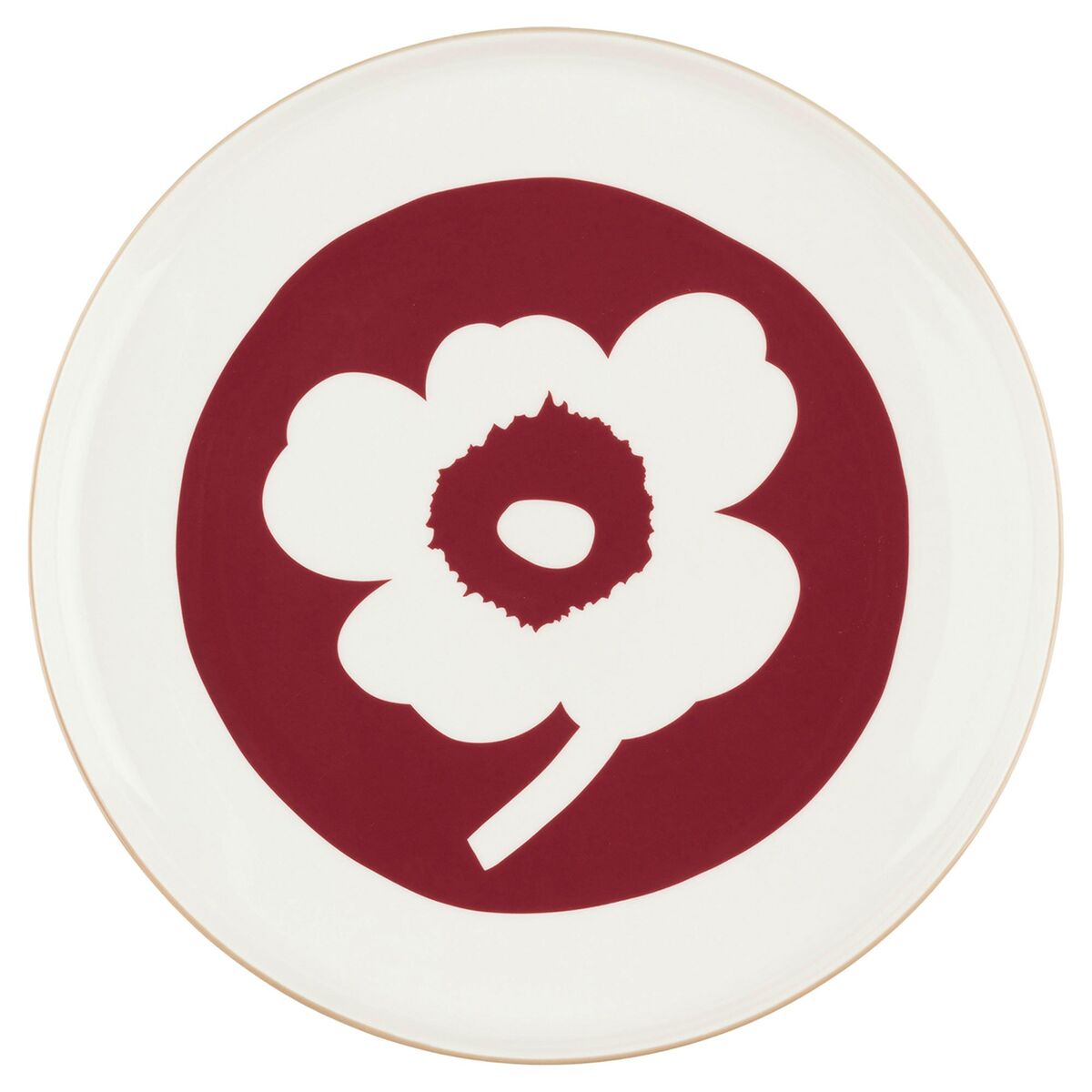Unikko tallerken 25 cm, hvit/cherry/brun
