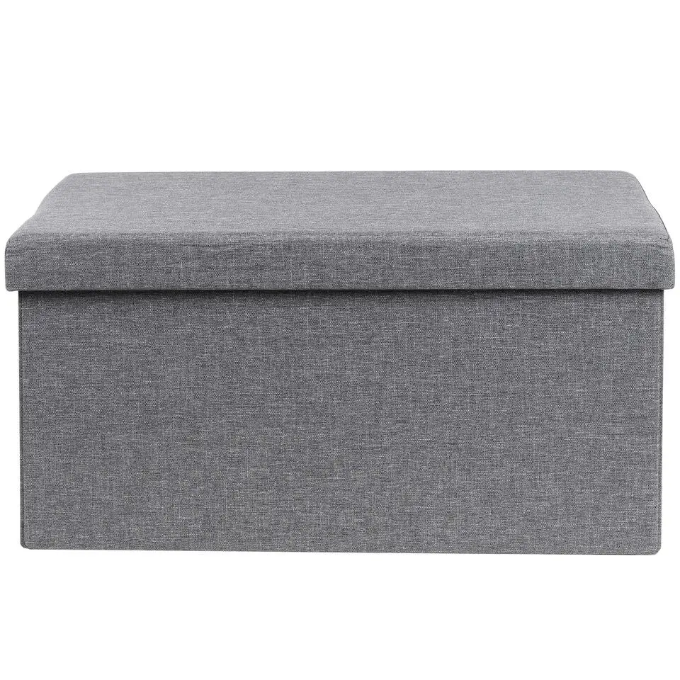 HI poef/hocker/opbergbox - grijs - mdf - 76 x 38 cm