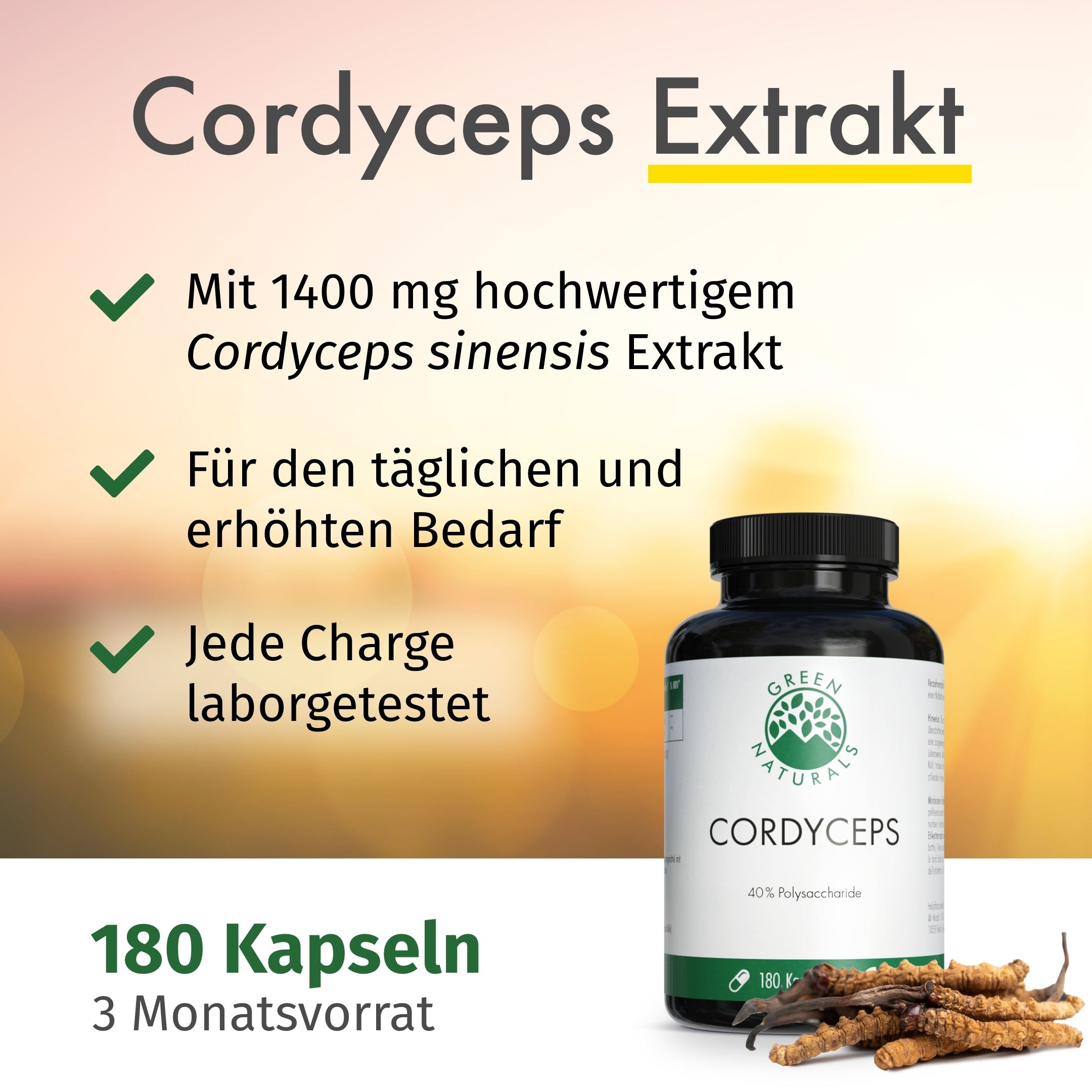 GREEN NATURALS Cordyceps mg sinensis hochdosiert vegan
