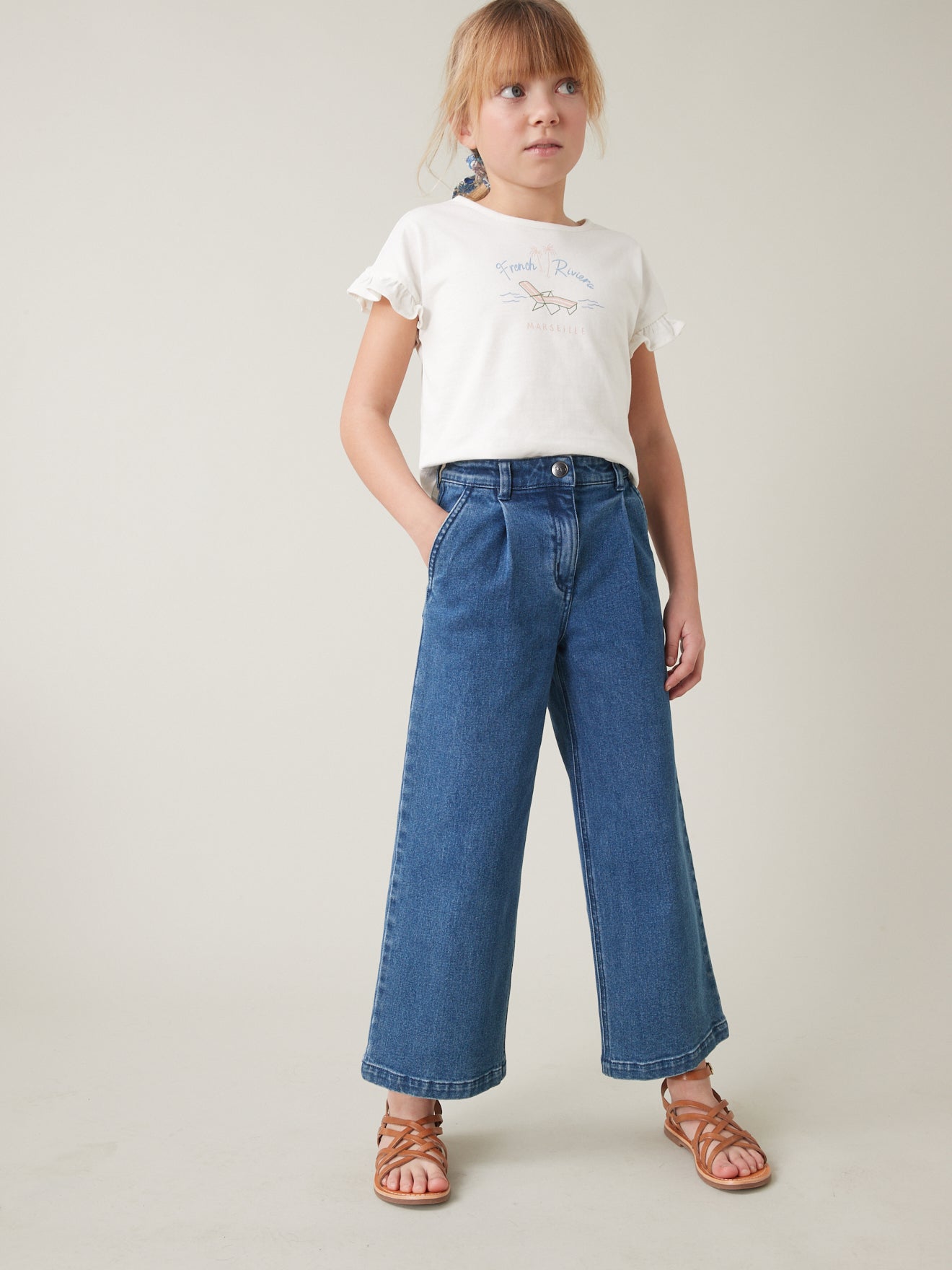Pantalon Fille large en denim