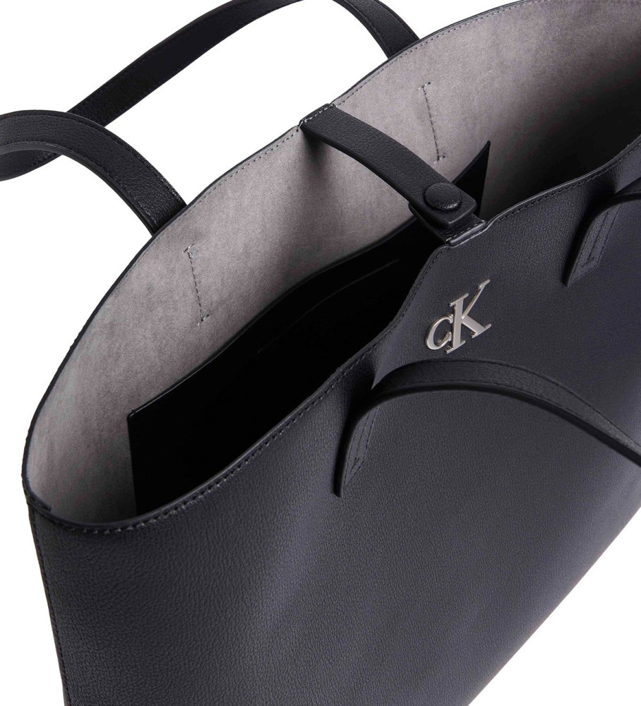 Bolsa de compras minimalista com monograma da Calvin Klein Jeans, preta.