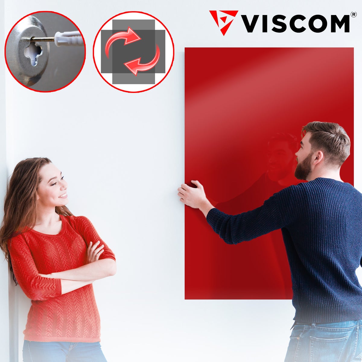 MIO Design Glas Magneetbord - Stijlvol glasbord voor thuis en op kantoor - beschrijfbaar en magnetisch glasbord - 65x100 cm Rood