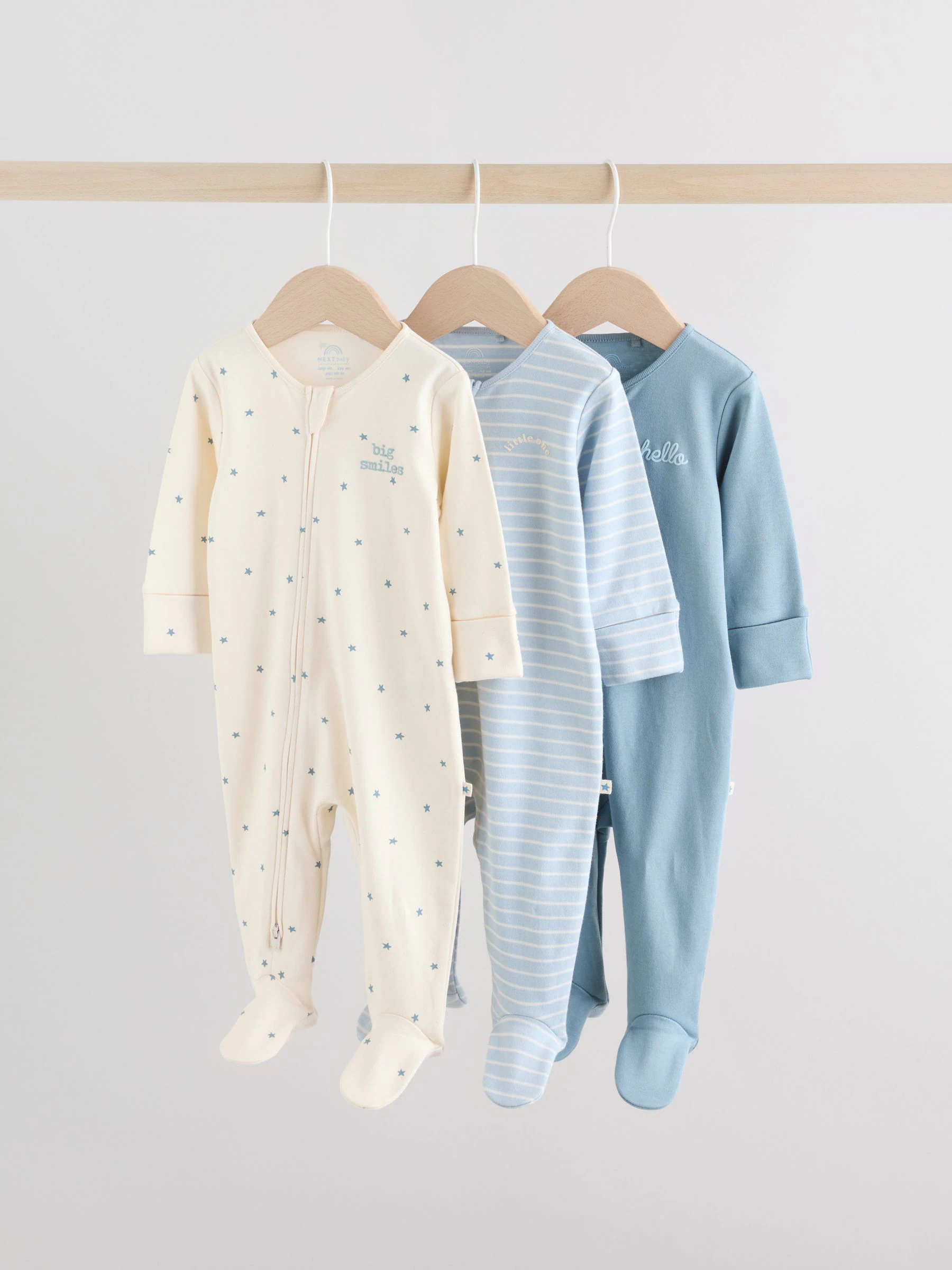 Blauw - Verpakking van 3 babypyjama's met tweewegrits (0-2jr)