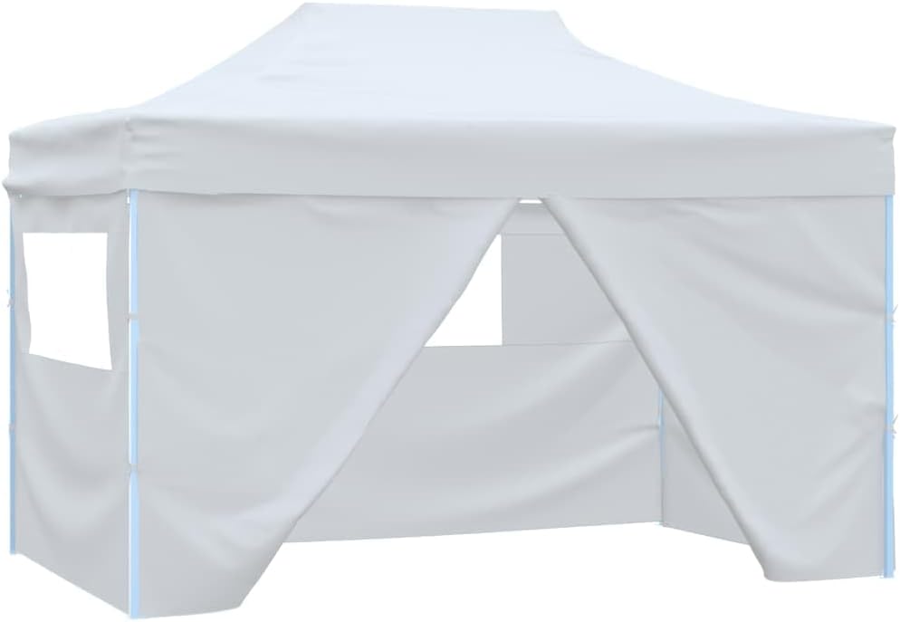 Faltbarer Partyzelt mit 4 Seitenteilen 3x4,5 m Weiß – Robuster Faltpavillon für Outdoor Veranstaltungen, Wasserdichtes Festzelt mit UV-Schutz