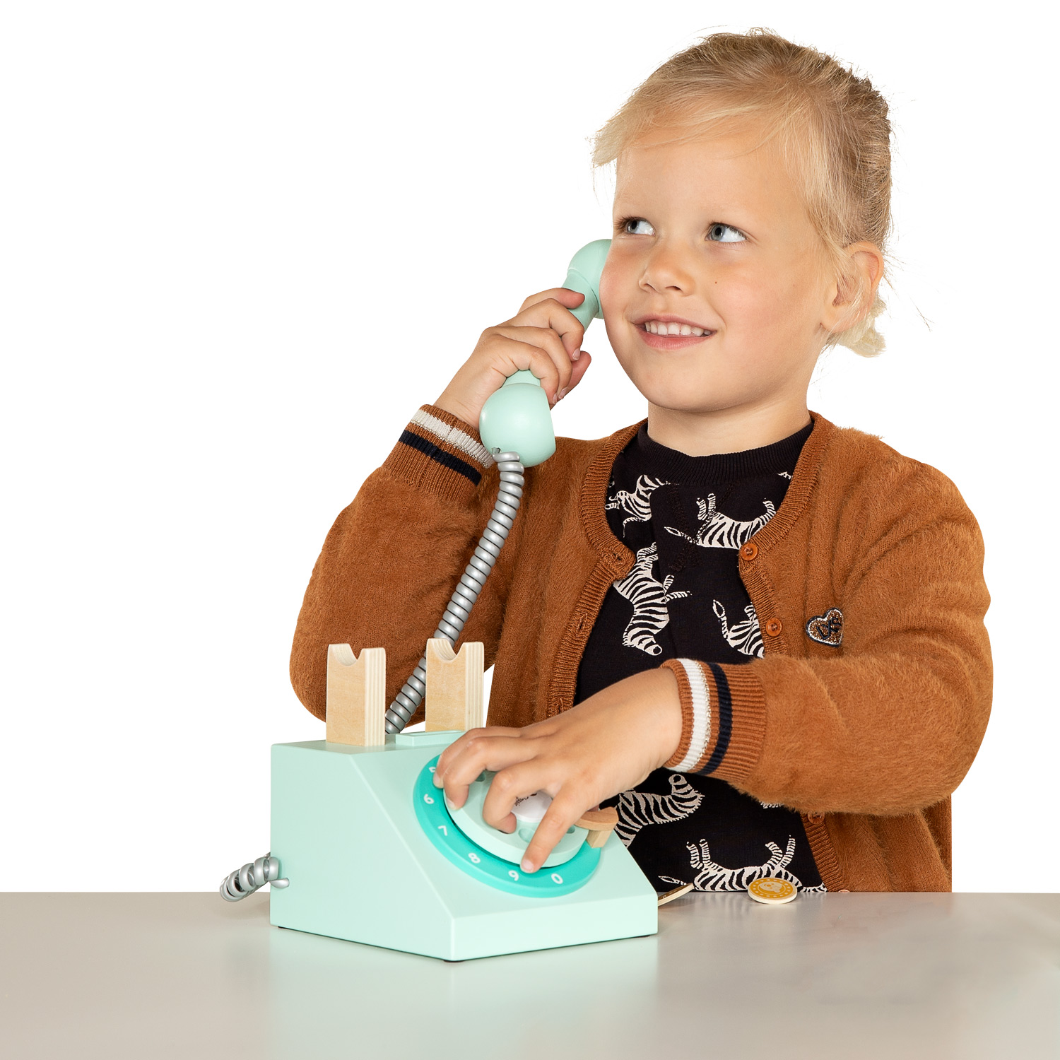 Classic World Houten Retro Telefoon Turquoise