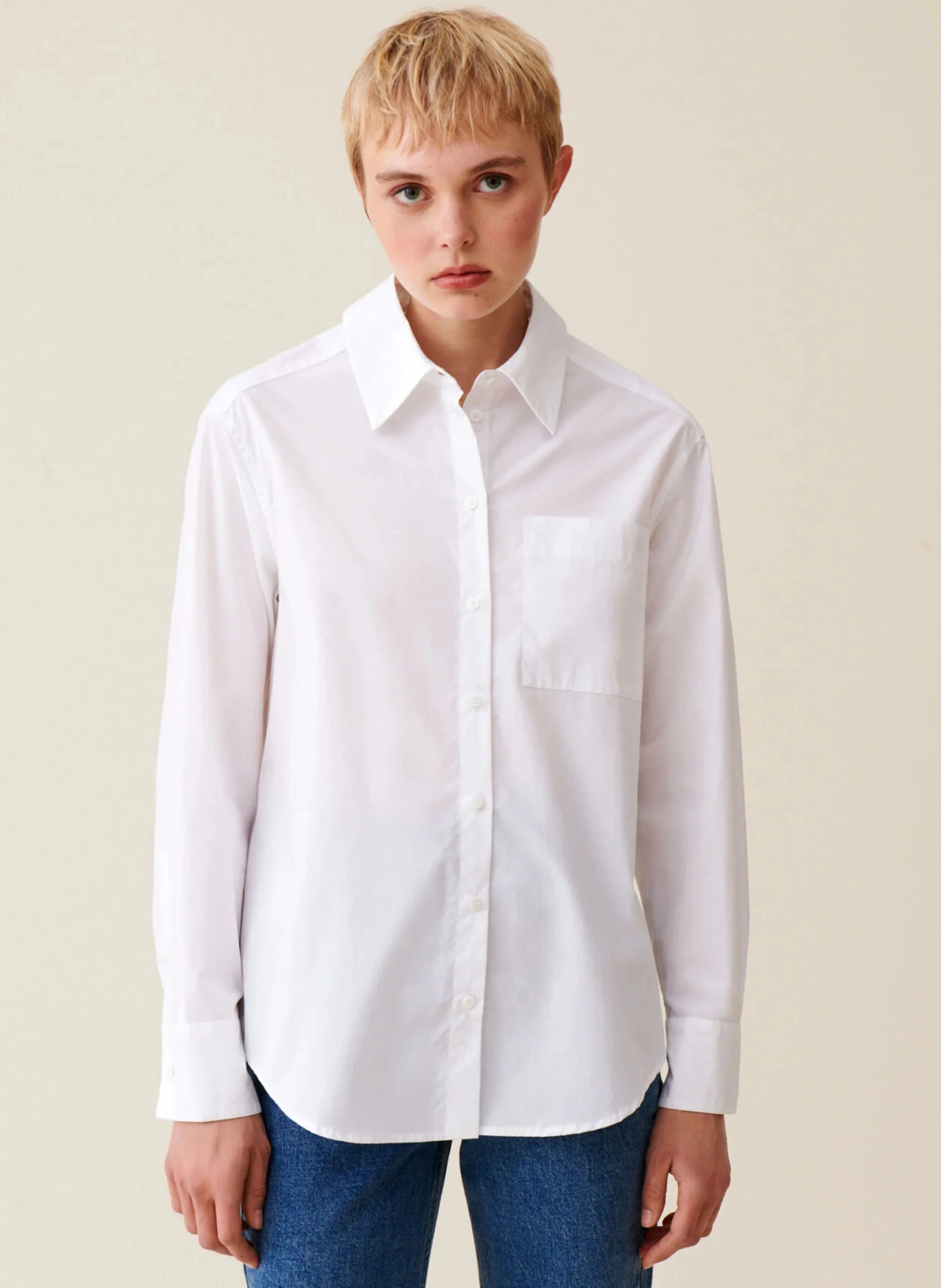 Chemise col classique en coton| Blanc