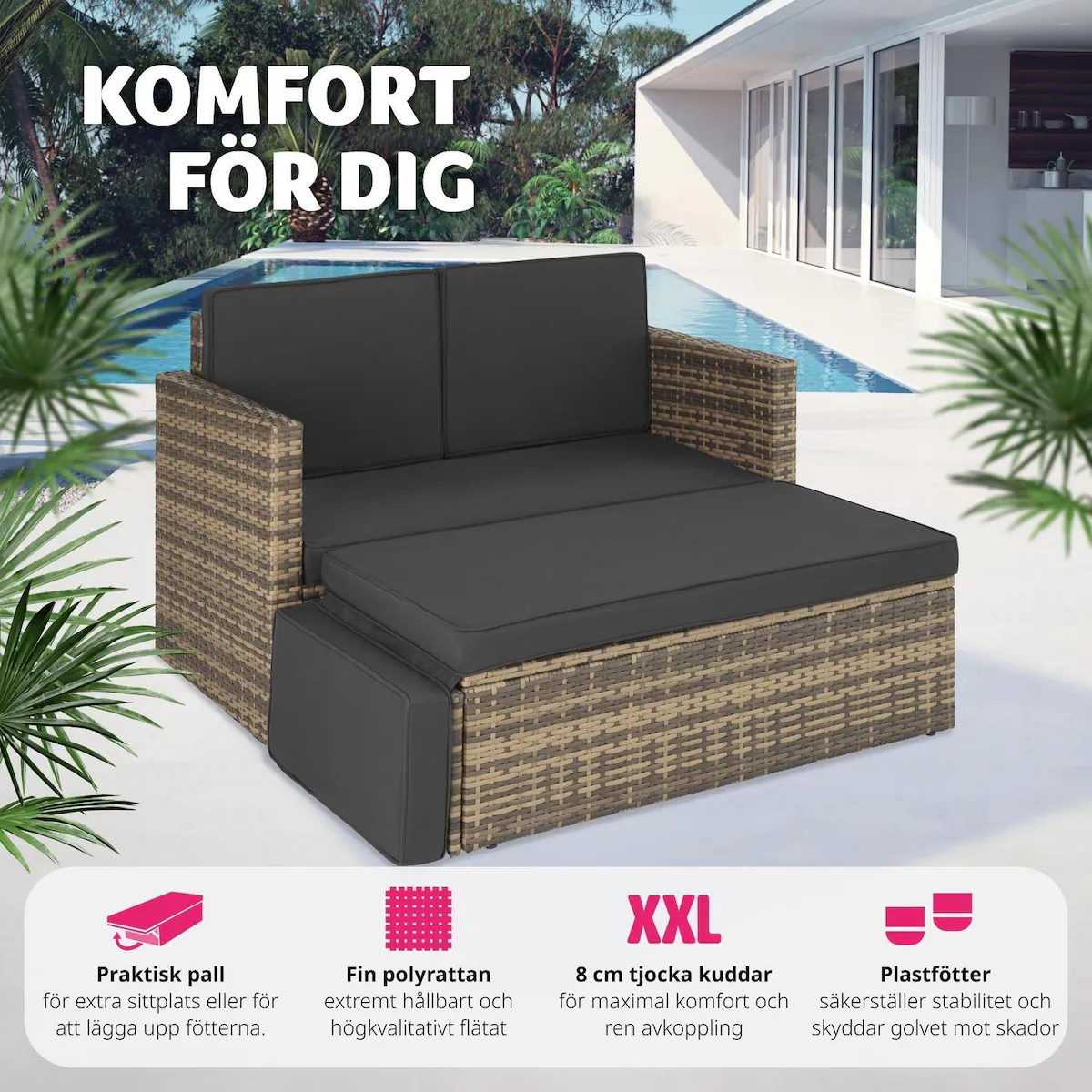 Hagemøbel sofa poly rotting Korfu - natur