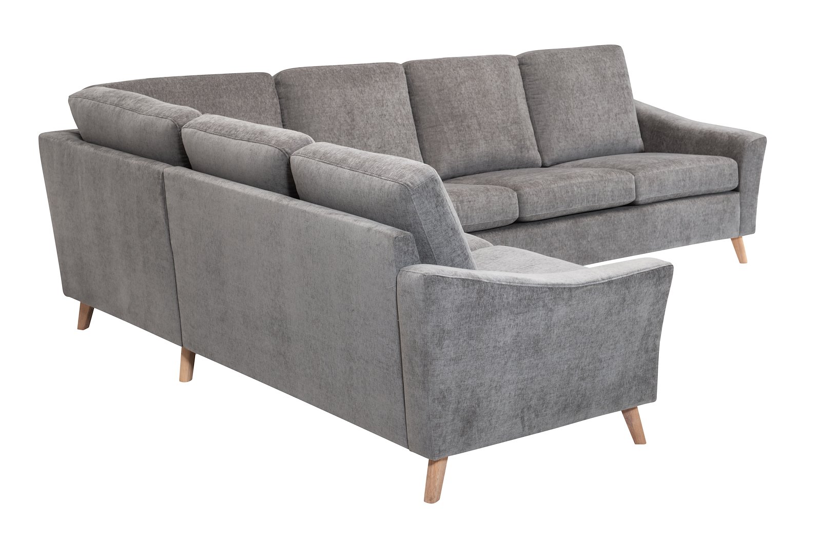 Lona sofa 23 hjørnesofa (232). I tekstil Meadow 3174 Dark Grey, 60 cm brede seter, arm 1 og 2M9M ben hvitoljet eik. SA rygg skum
