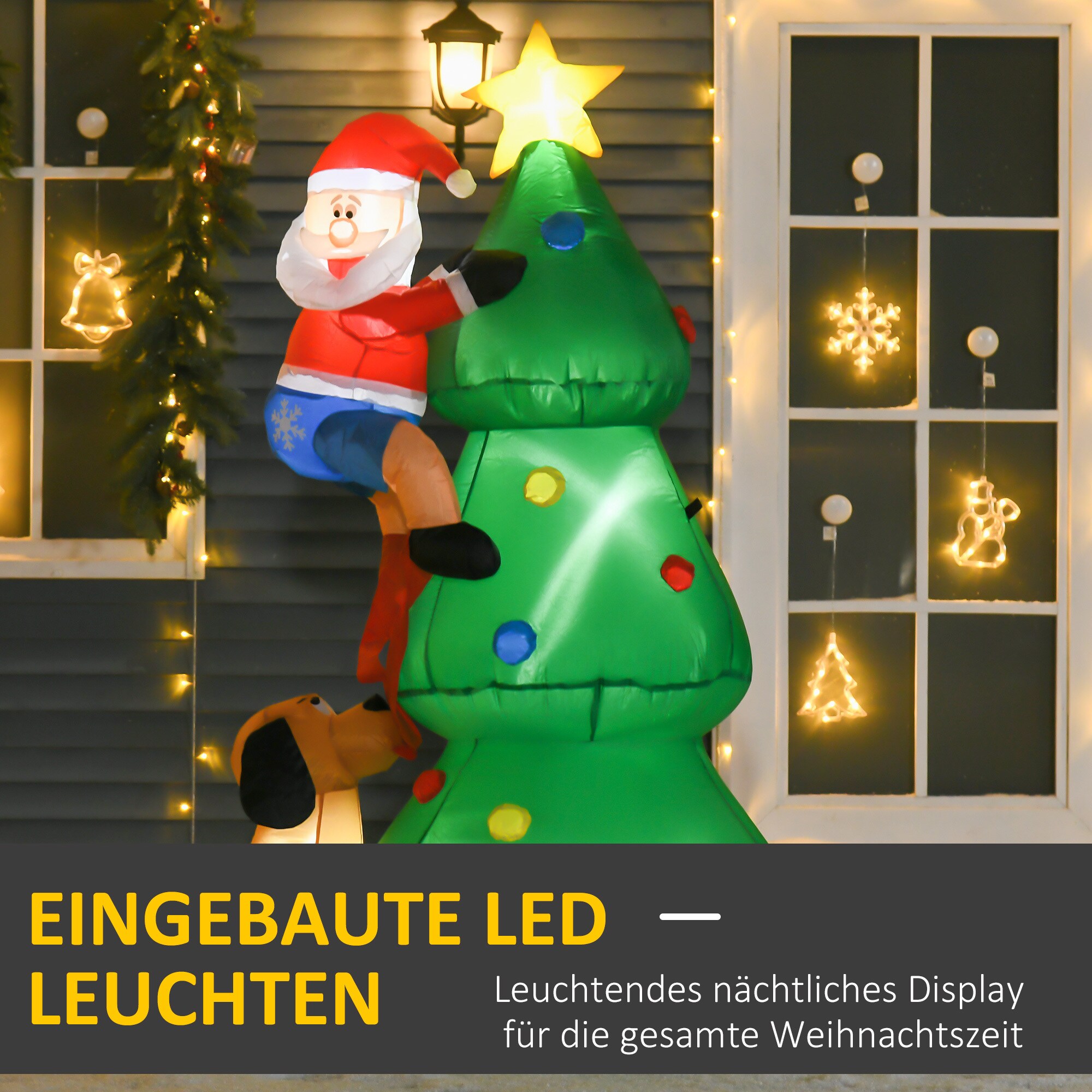 HOMCOM Weihnachtsdeko Weihnachtliche Dekoration, LED-Lichter, Automatisches Aufblasen Grün 123 x 85 x 180 cm (BxTxH)