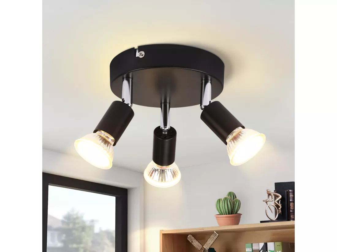 NETTLIFE Plafonnier LED GU10 -3 Spots de Plafond Ronde Moderne Spots de Plafond 350° pour Cuisines Couloir Chambre Salon - sans Ampoule Noir