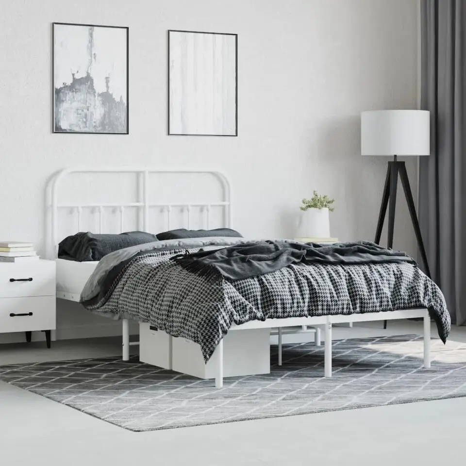 vidaXL - Bed frame met hoofdbord - Wit - Metaal - 120x200 cm
