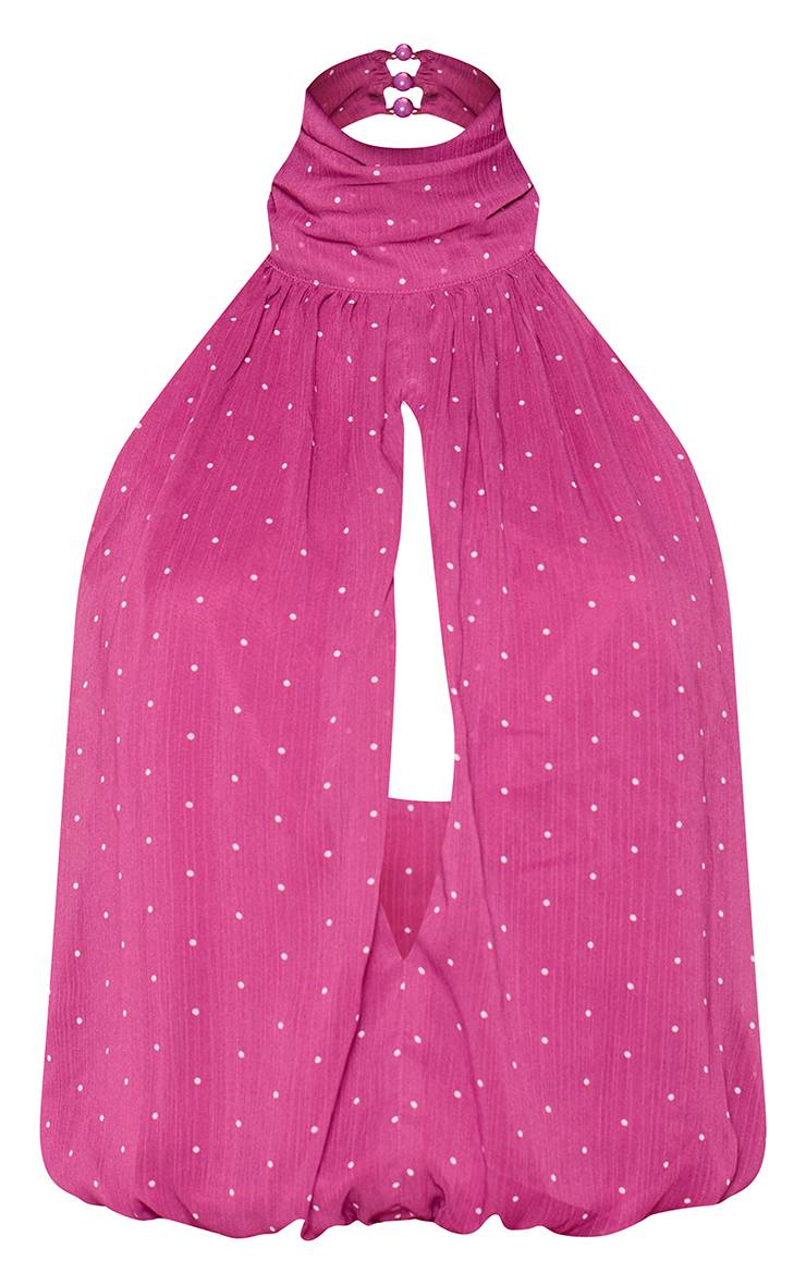 Fuchsia Haut Co-ord En Mousseline À Pois Avec Détail Découpe