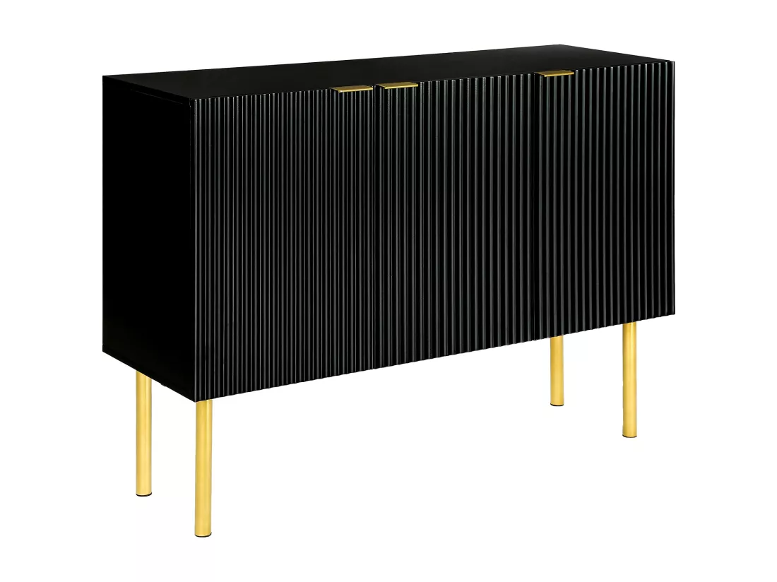 Buffet moderne avec 3 portes - 120 x 42 x 93 cm - MDF - Etagères réglables et pieds en métal - Noir