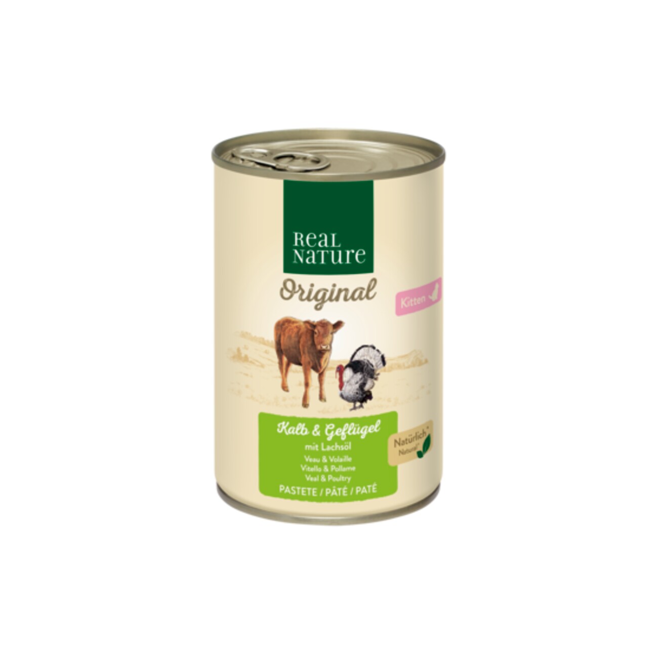 REAL NATURE Original Nassfutter Katze, Kitten Kalb und Geflügel mit Lachsöl 6x400 g