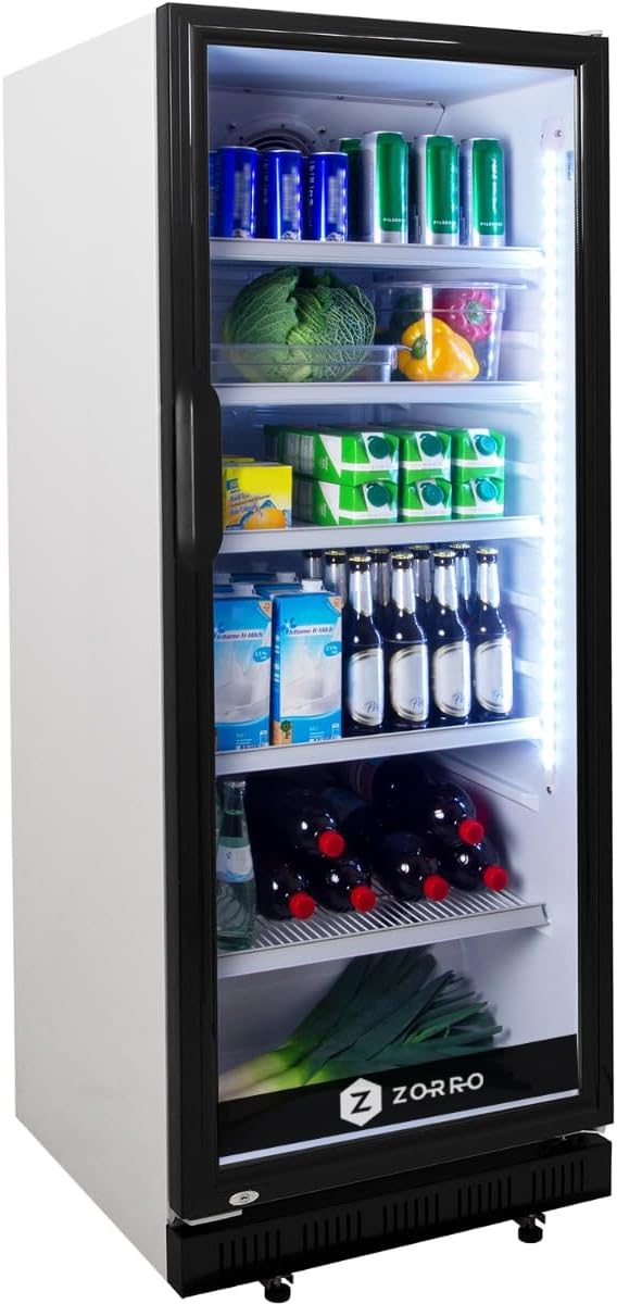 ZORRO - Getränkekühlschrank ZK 310 Liter - weiß/schwarz - Flaschenkühlschrank - Kühlschrank mit Glastüre - Gastro Getränkekühler - Partykühlschrank