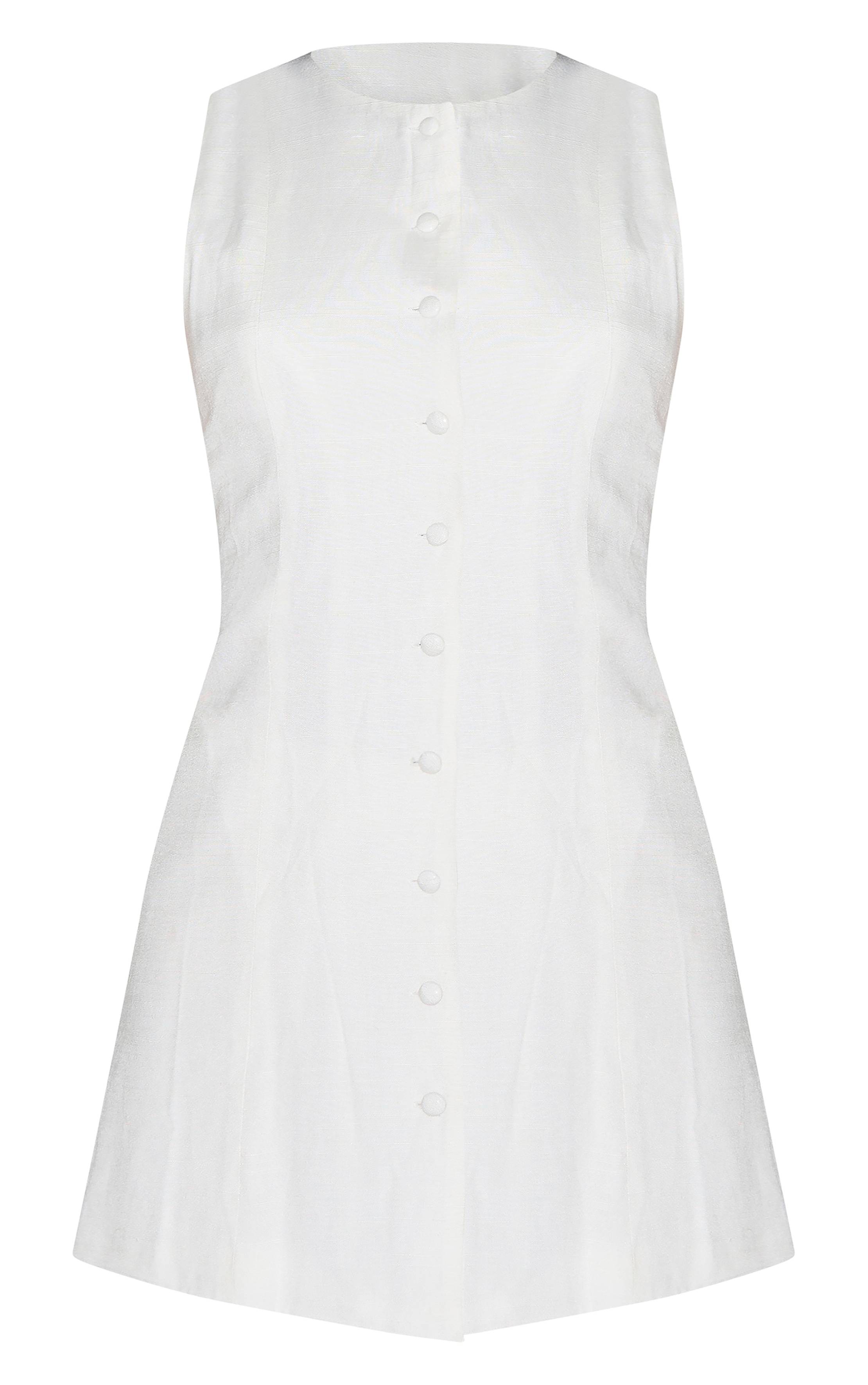 Blanc Combi-short Jupe-culotte En Lin Jaune Beurre Avec Dos Cintré
