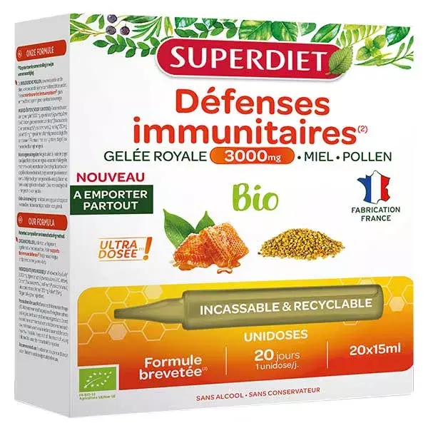 Geleia Real Orgânica Superdiet 3000mg - 20 ampolas de dose única