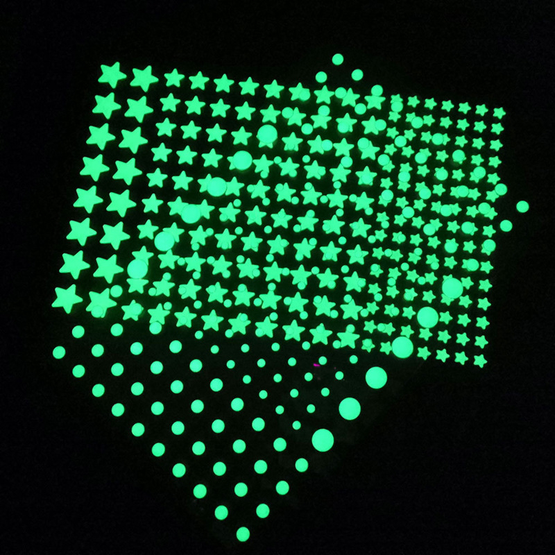 (413-tlg. Set) Leuchtsterne Fluoreszierende Wandsticker Sternenhimmel mit Kreise   Sterne fürs Kinderzimmer - Grün