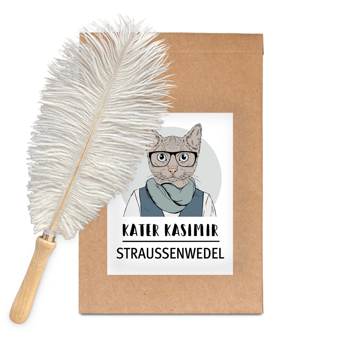 Kater Kasimir Federwedel für Katzen mit einer echten Straußenfeder
