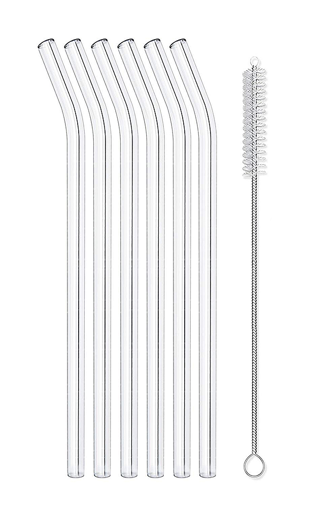 6 Pailles Coudées en Verre + Goupillon Westmark