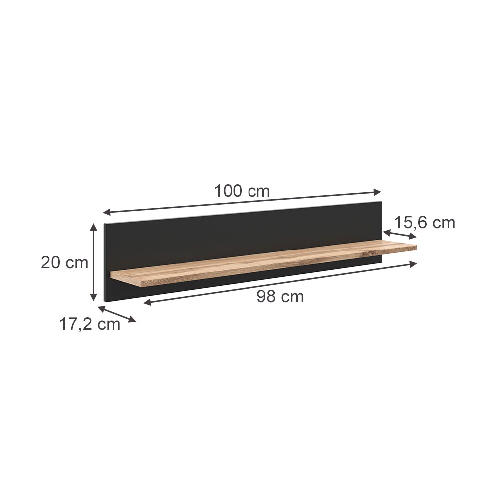 Vicco Wandregal Amber Eiche Wotan Anthrazit 100 x 20 cm Wandhalterung