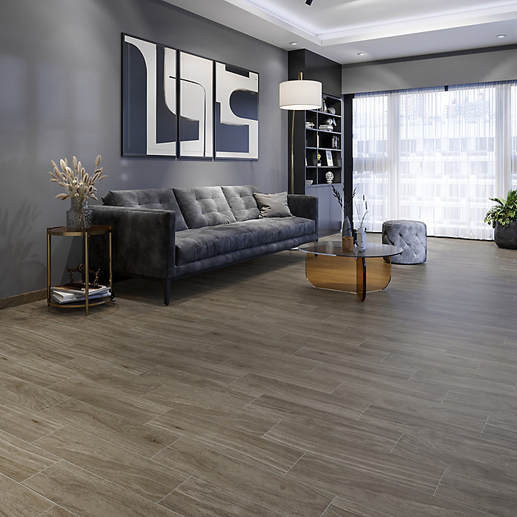 Carrelage sol et mur Wychwood effet bois 60 x 15 cm gris GoodHome