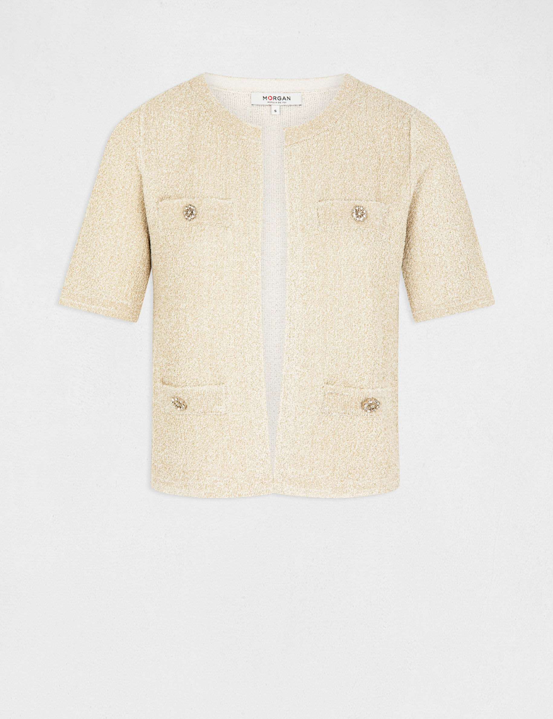 Veste droite avec fils métallisés ecru femme - ecru