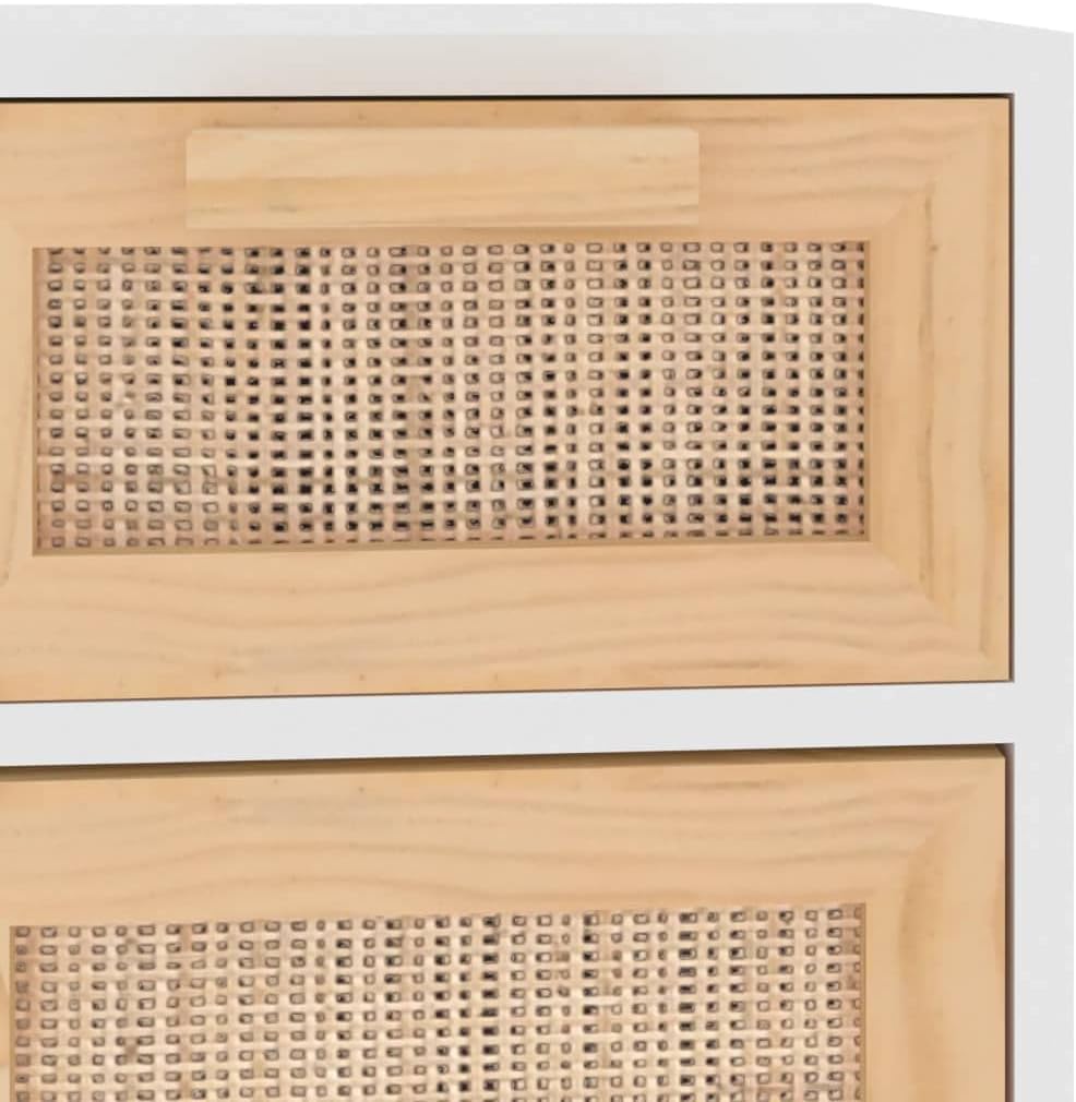 vidaXL Sideboard Schrank Anrichte Beistellschrank Kommode Mehrzweckschrank Standschrank Weiß 60x30x75cm Massivholz Kiefer Natur-Rattan