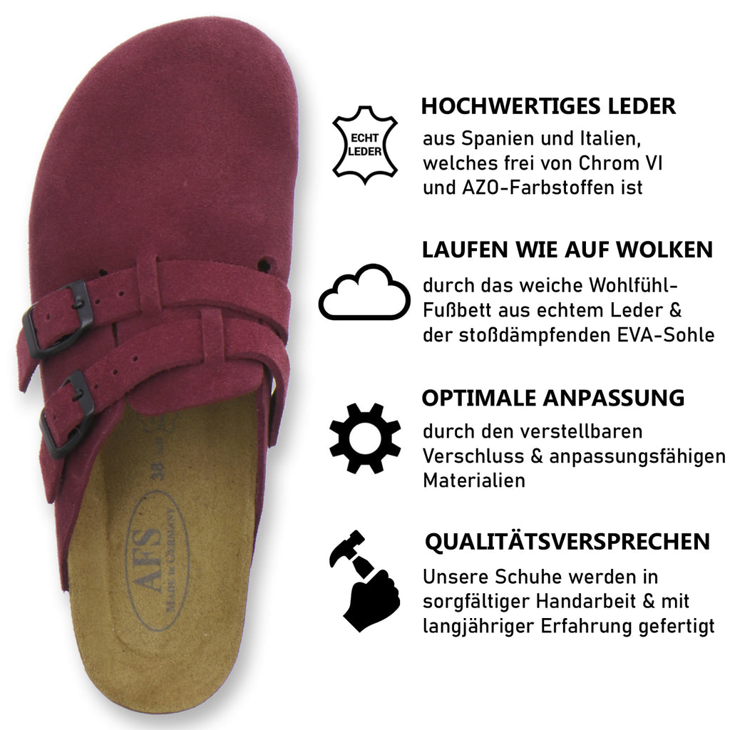 modischer Clogs Damen Leder beere Velour