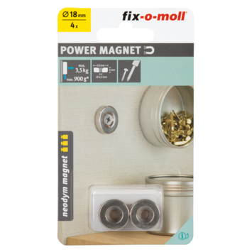 Magneetschijf Neodymium verzinkboor zilver 18mm 4 stuks