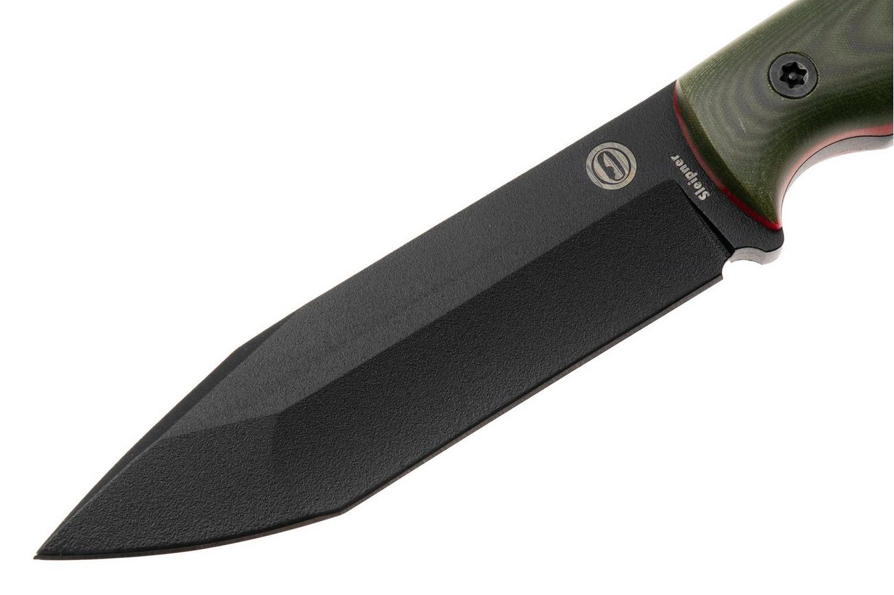 Doble O Knives Ronin 2.1 Forest Warrior R02101, Black Cerakote Sleipner, Green Micarta, Red G10 liner, vaststaand mes, Ovidio Calvet design