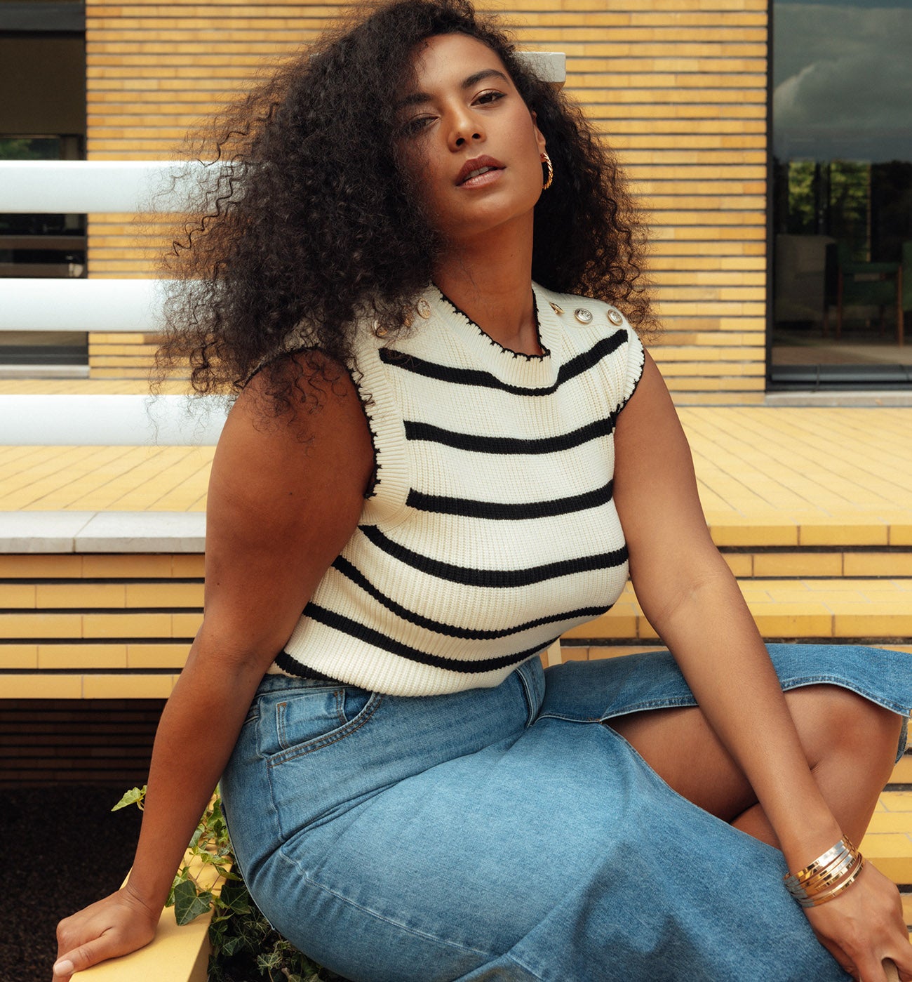 Pull marin sans manches - Rayé marine