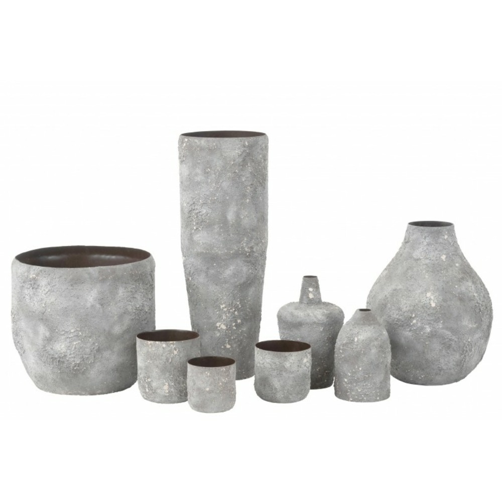 Vase cylindrique rugueux en métal gris 25x25x71cm