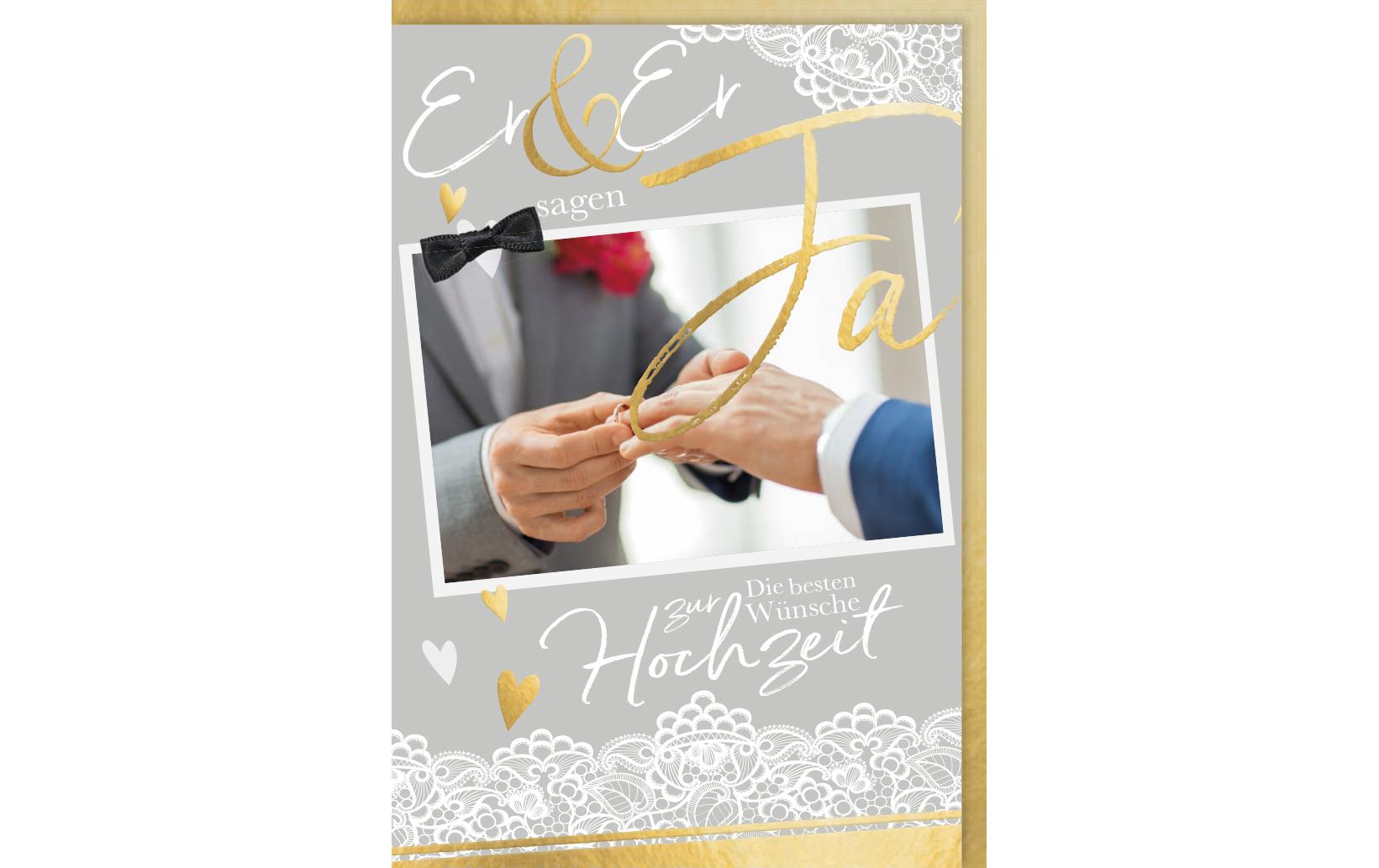 Hochzeitskarte Er & Er 11.5 x 17 cmGlückwunschkarte für Hochzeit