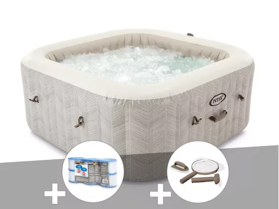 Kit spa gonflable Intex PureSpa Chevron carré Bulles 4 places + 6 filtres + Kit d'entretien